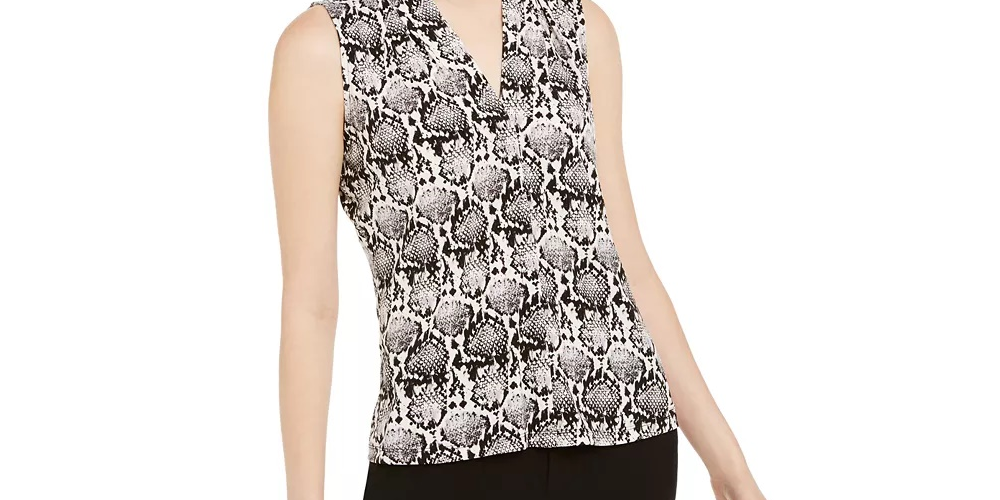 Blusa feminina sem mangas com estampa de pele de cobra Calvin Klein, tamanho médio, cor carvão