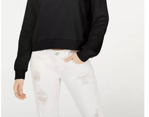 Blusa de malha waffle infantil Crave Fame com zíper, tamanho grande, preta