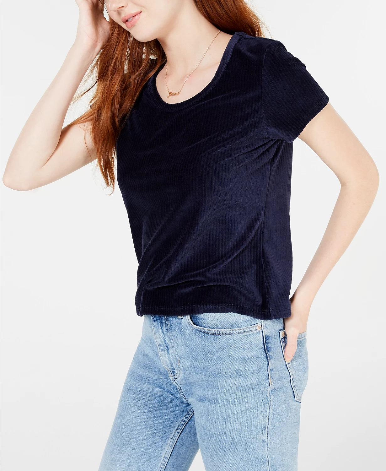 Blusa de veludo cotelê Crave Fame Juniors, azul médio, tamanho grande