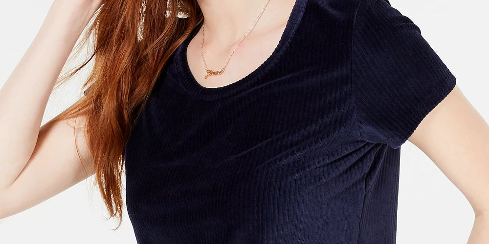 Blusa de veludo cotelê Crave Fame Juniors, azul médio, tamanho pequeno