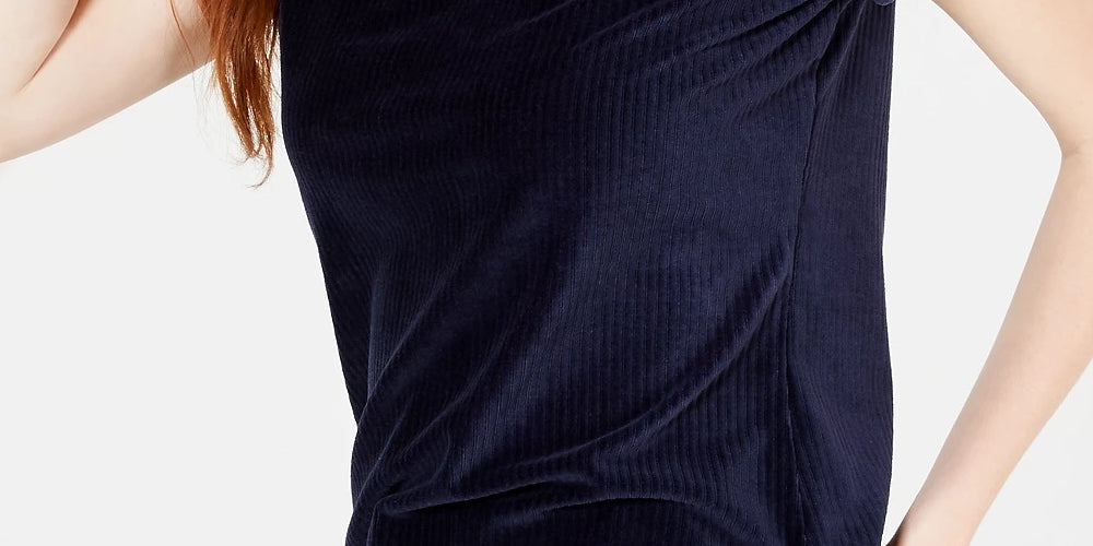 Blusa de veludo cotelê Crave Fame Juniors, azul médio, tamanho pequeno