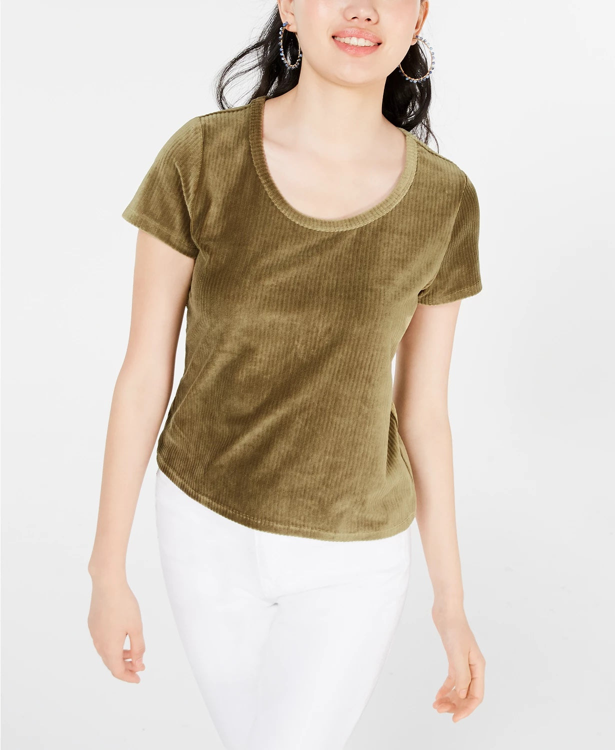 Blusa de veludo cotelê Crave Fame Juniors, verde, tamanho extra grande