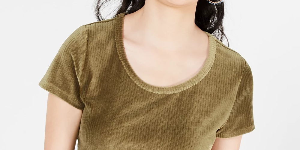 Blusa de veludo cotelê Crave Fame Juniors, verde, tamanho extra grande