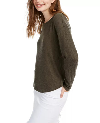 Blusa canelada Crave Fame Juniors Cozy Twist-Back, verde, tamanho médio