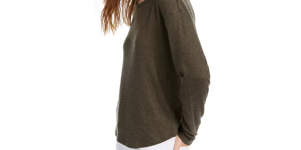 Blusa canelada Crave Fame Juniors Cozy Twist-Back, verde, tamanho médio