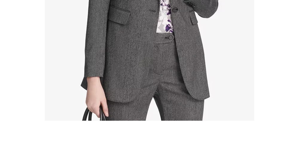 Jaqueta Calvin Klein Feminina Herringbone com Um Botão Cinza Tamanho 12 Petite