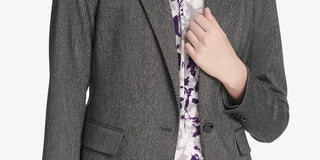 Jaqueta feminina Calvin Klein Herringbone com um botão, cinza médio, tamanho 6 Petite