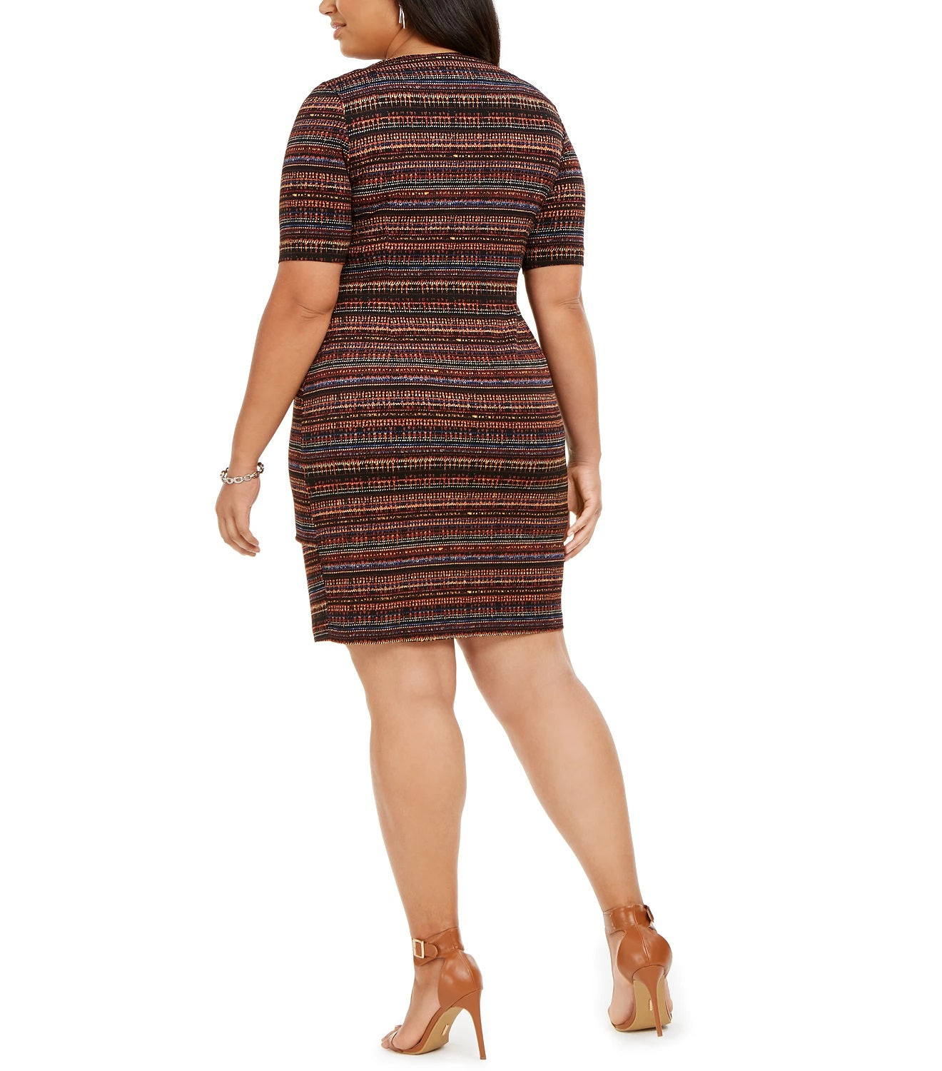 Vestido justo com estampa geométrica e zigue-zague Connected feminino Rustcopper tamanho 22W