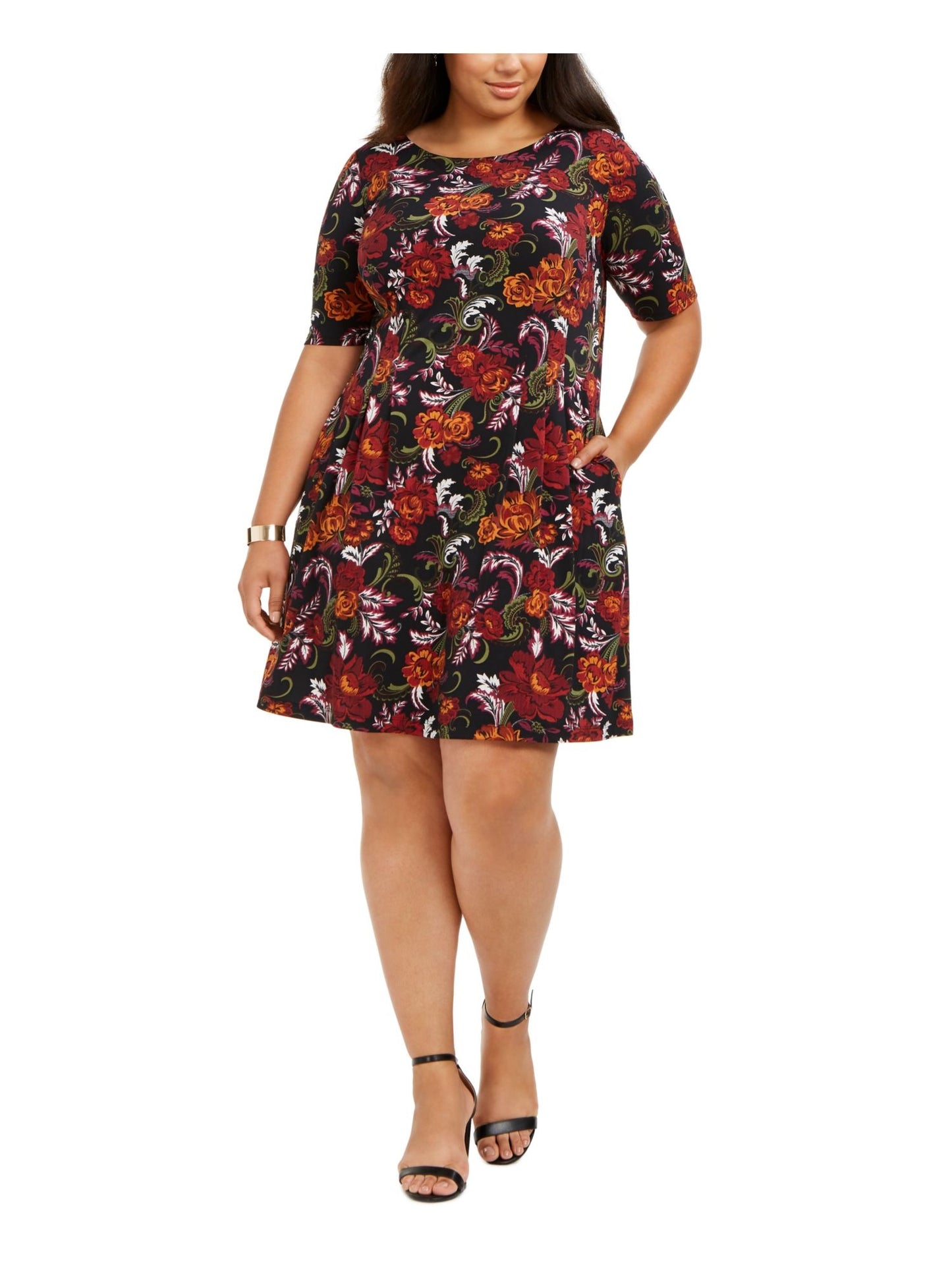 Vestido feminino plus size com estampa floral e ajuste evasê, tamanho médio, roxo, 24W