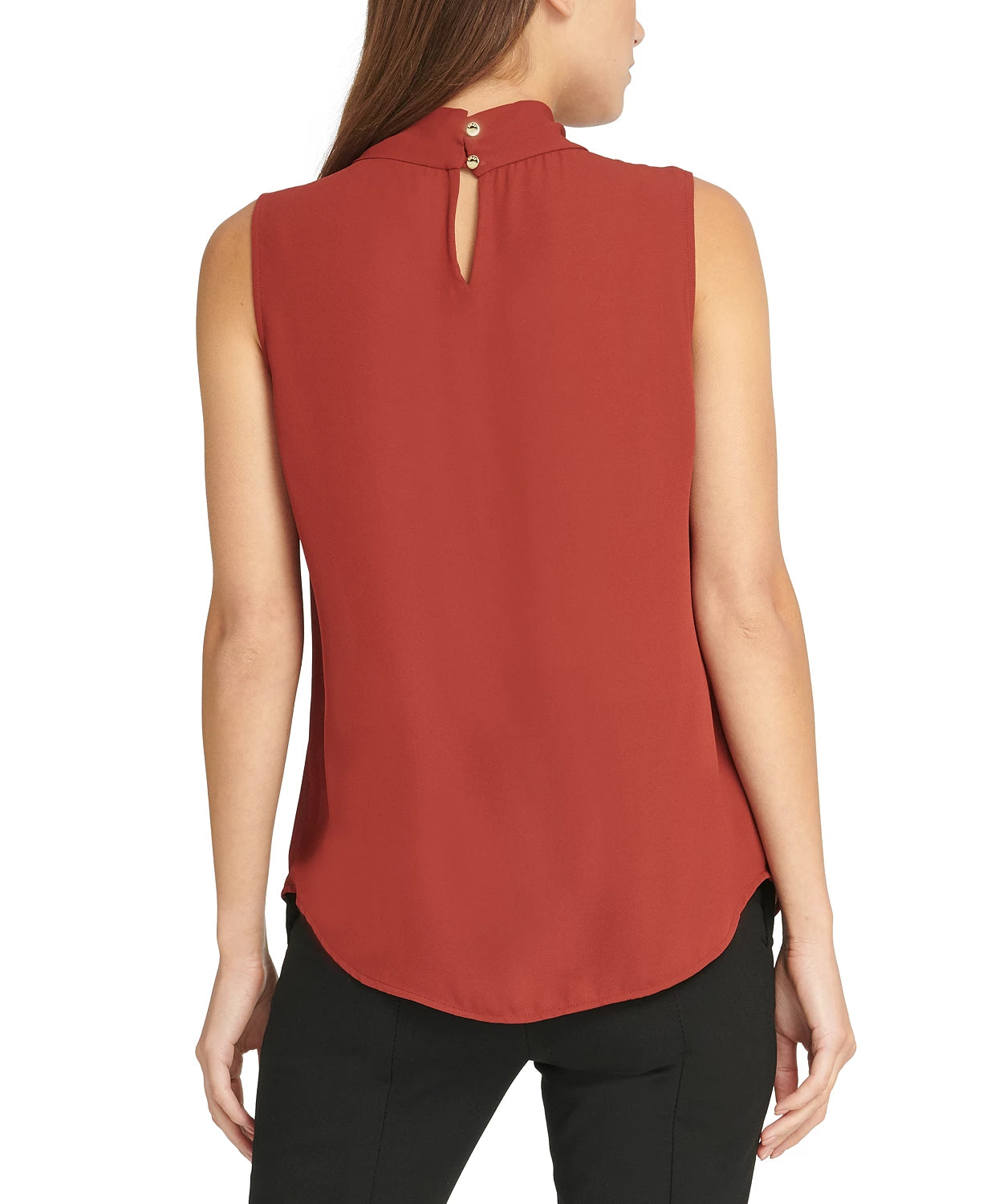 Blusa feminina DKNY com decote em V, bege, tamanho médio