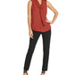 Blusa feminina DKNY com decote em V, bege, tamanho médio