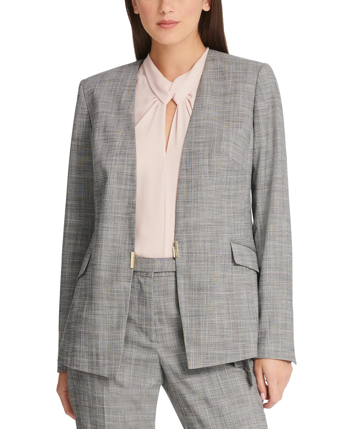 Blazer xadrez feminino DKNY sem gola cinza tamanho 6