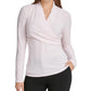 Blusa feminina DKNY com decote transpassado texturizado, rosa, tamanho médio