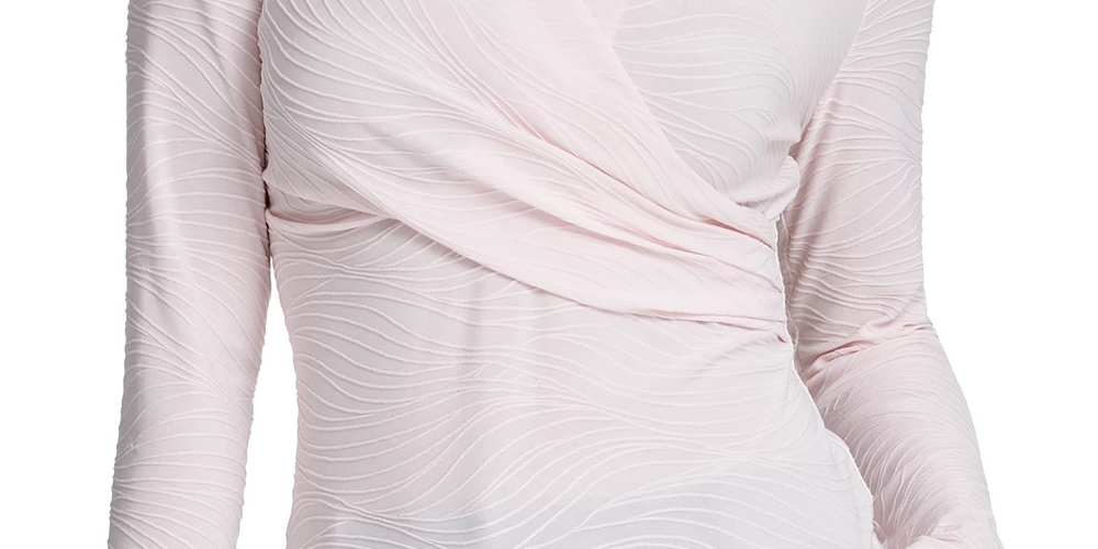 Blusa feminina DKNY com decote transpassado texturizado, rosa, tamanho médio