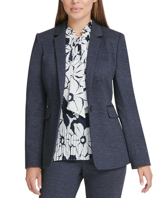 Blazer feminino de malha DKNY com um botão, azul-marinho, tamanho 2