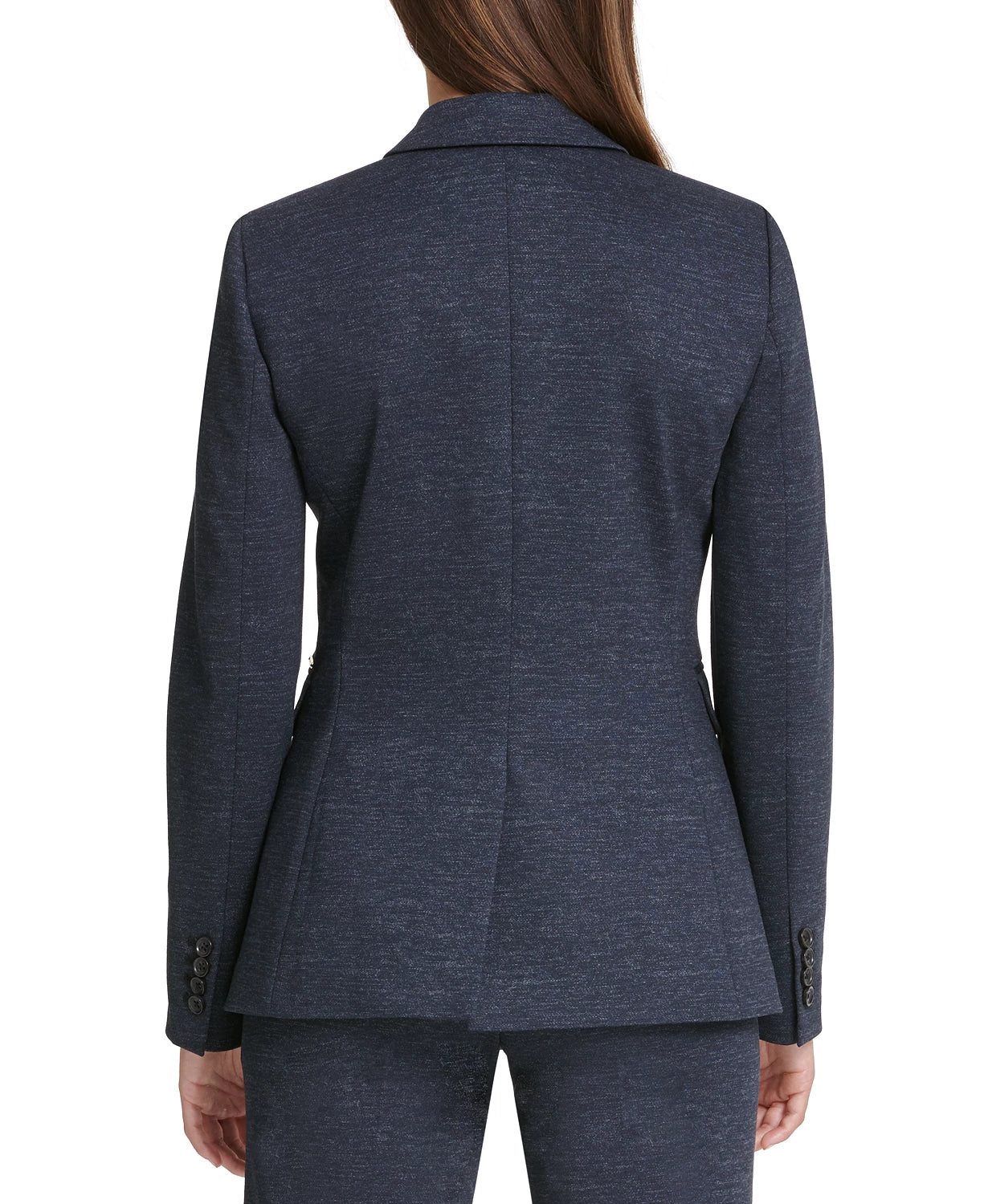 Blazer feminino de malha DKNY com um botão, azul-marinho, tamanho 2