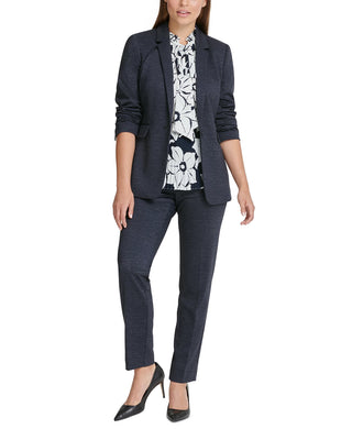 Blazer feminino de malha DKNY com um botão, azul-marinho, tamanho 2