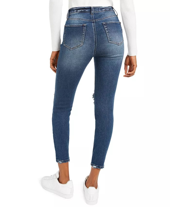 Calça jeans skinny desgastada de cintura alta da Vanilla Star Juniors, tamanho 7, azul-marinho