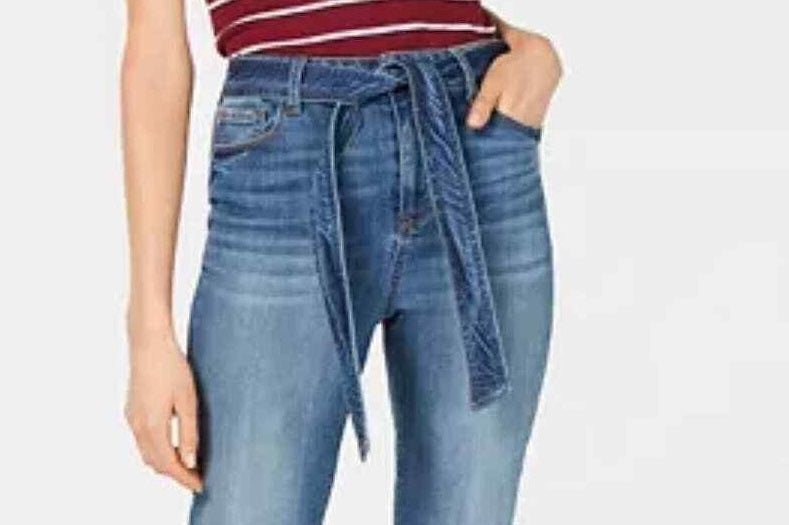 Calça jeans curta com cinto Vanilla Star feminina, verde, tamanho 11