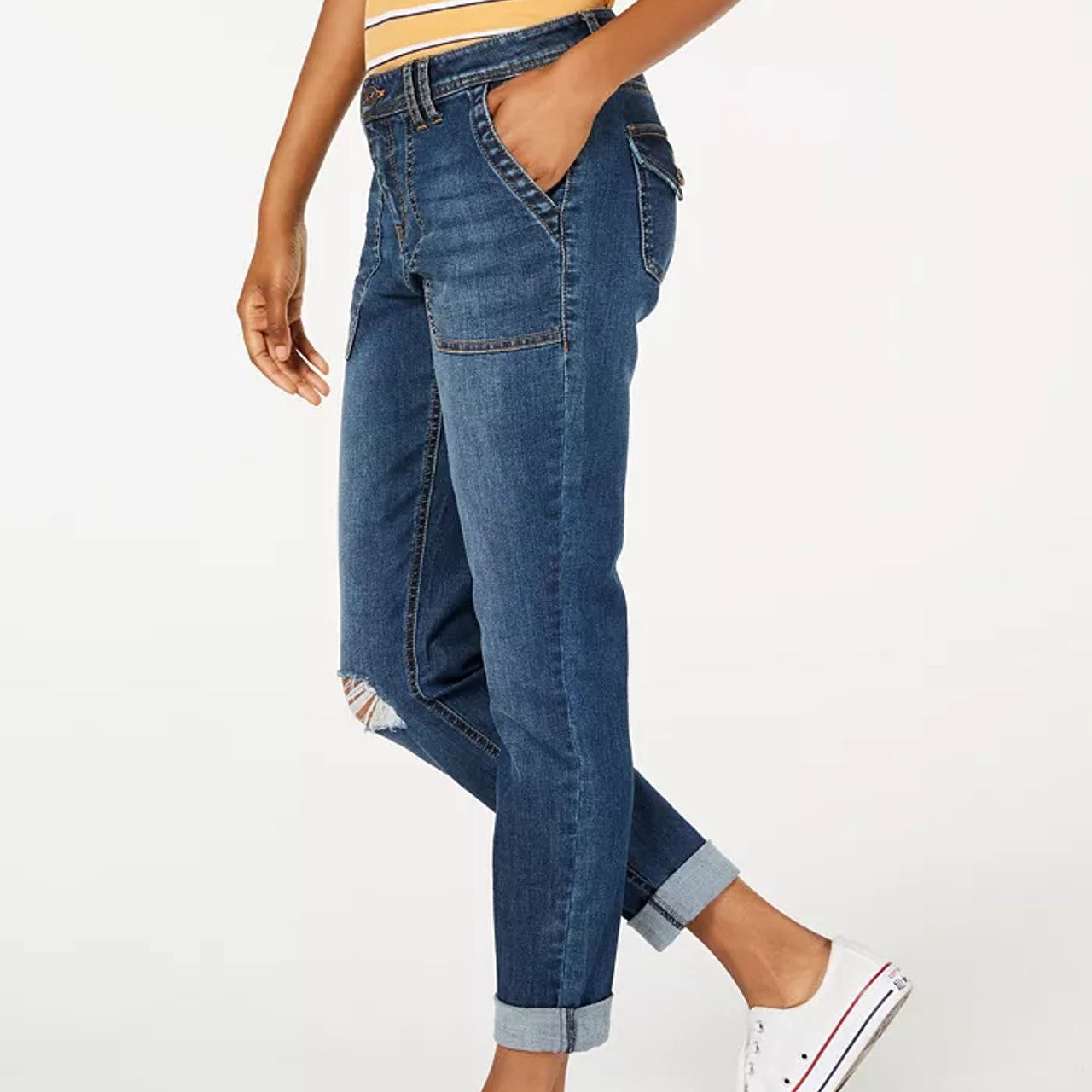 Calça jeans feminina Vanilla Star com punho rasgado, turquesa/azul, tamanho 13