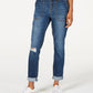 Calça jeans feminina Vanilla Star com punho rasgado, azul, tamanho 7