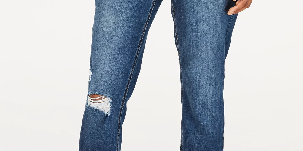 Calça jeans feminina Vanilla Star com punho rasgado, azul, tamanho 7