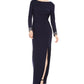 Vestido feminino Vince Camuto com decote profundo e costas drapeadas, azul-marinho, tamanho 8