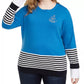 Suéter feminino Tommy Hilfiger de algodão listrado com detalhes, azul, tamanho 3X