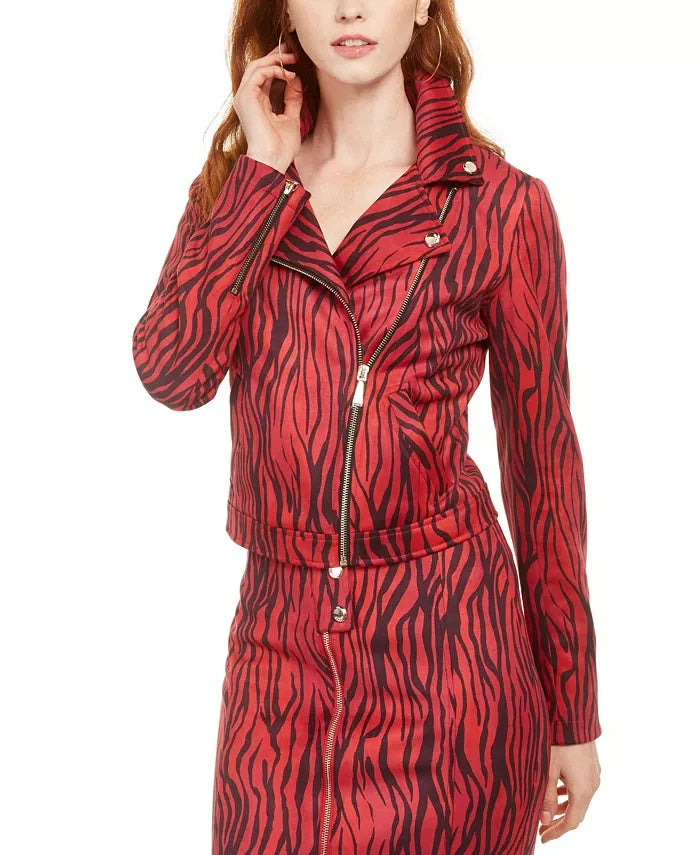 GuessWomen's Kingdom Stripe Print Moto Jacket Vermelho Tamanho Médio