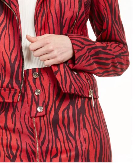 GuessWomen's Kingdom Stripe Print Moto Jacket Vermelho Tamanho Médio