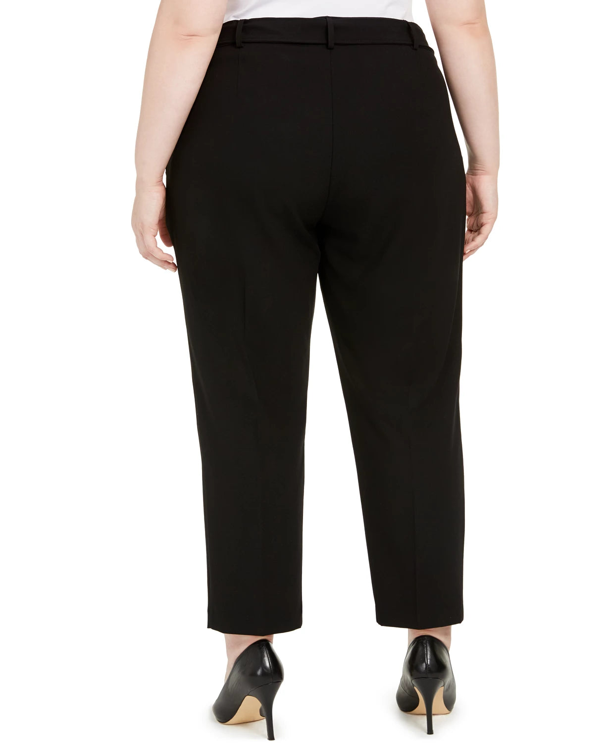 Calça feminina Calvin Klein Plus Size com cinto e perna reta, preta, tamanho 24