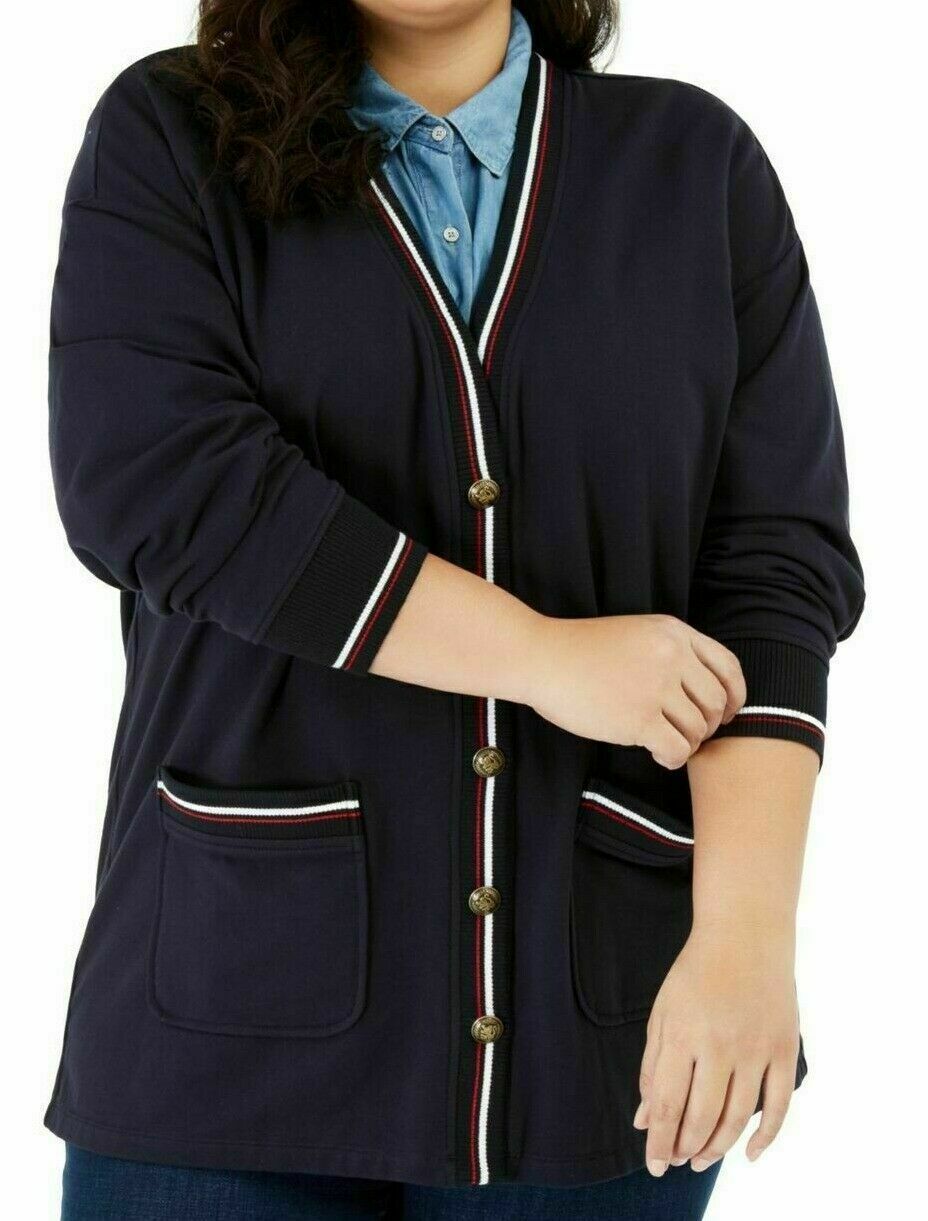Cardigan listrado feminino Tommy Hilfiger azul-marinho tamanho 1X