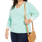 Tommy Hilfiger Suéter Feminino Plus Size de Algodão com Gola V Verde Tamanho 2X