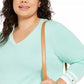 Tommy Hilfiger Suéter Feminino Plus Size de Algodão com Gola V Verde Tamanho 2X