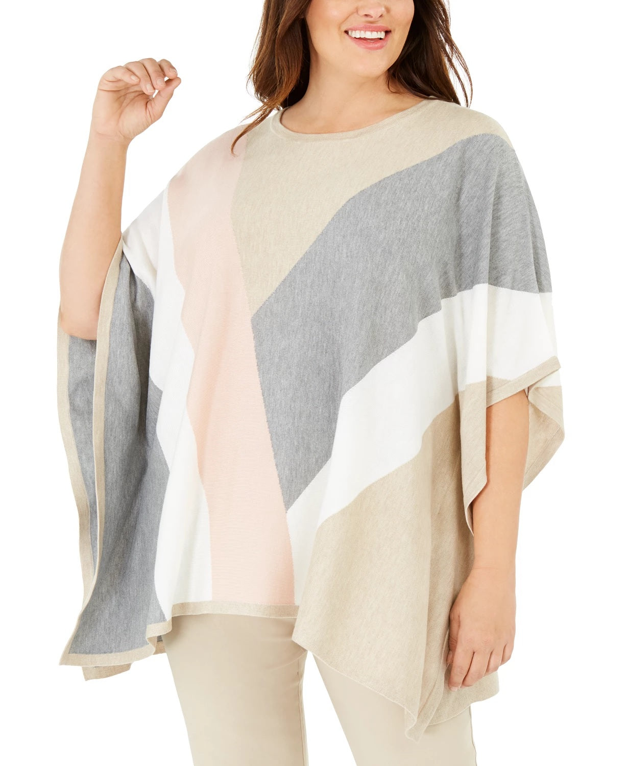 Calvin Klein Suéter Poncho Plus Size Feminino Colorblocked Rosa Tamanho 2X