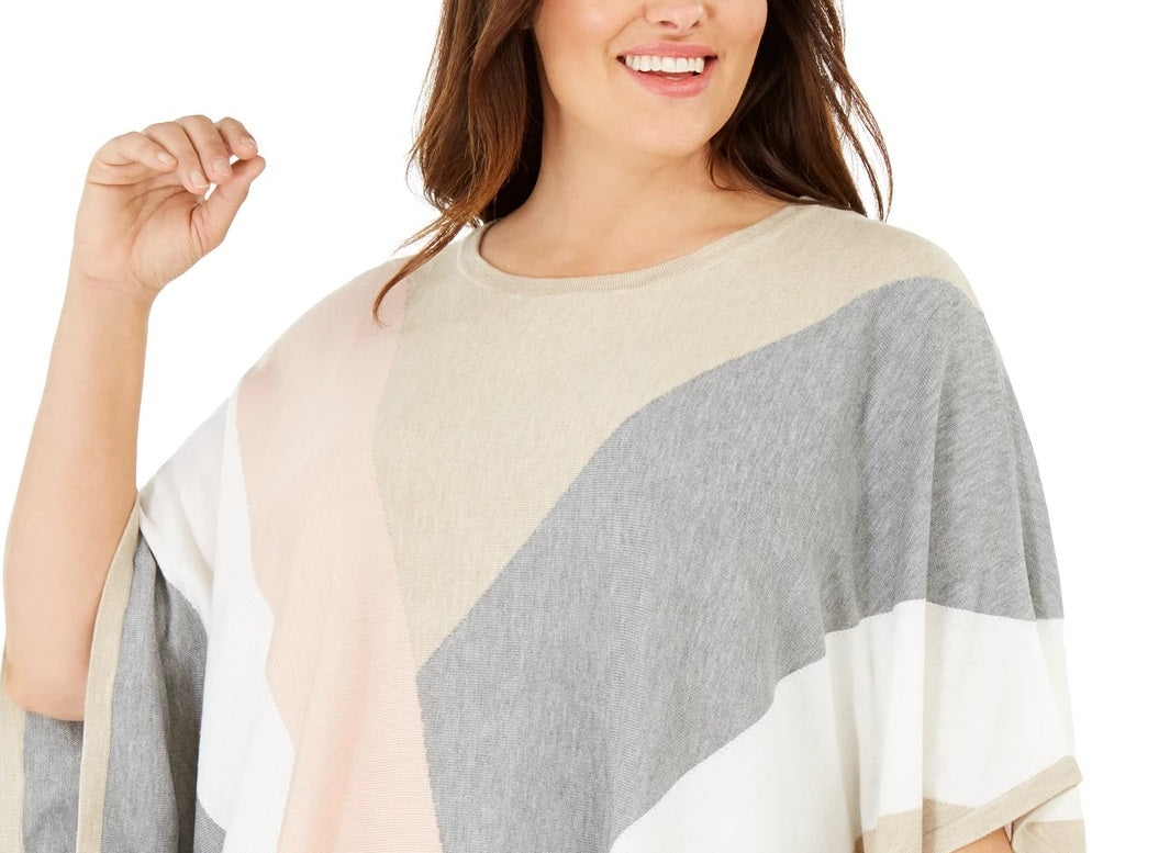 Calvin Klein Suéter Poncho Plus Size Feminino Colorblocked Rosa Tamanho 2X