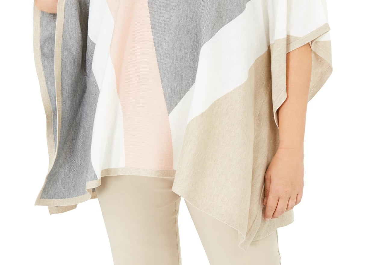 Calvin Klein Suéter Poncho Plus Size Feminino Colorblocked Rosa Tamanho 2X