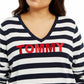 Suéter feminino Tommy Hilfiger Plus Size com logo listrado Ivy, azul, tamanho 2X