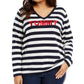 Suéter feminino Tommy Hilfiger Plus Size com logo listrado Ivy, azul, tamanho 2X