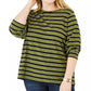 Camiseta feminina listrada Michael Kors Plus com gola redonda, verde, tamanho 2X