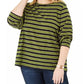 Camiseta feminina listrada Michael Kors Plus com gola redonda, verde, tamanho 2X
