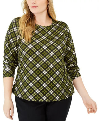 Blusa feminina Michael Kors Plus com estampa de manga comprida, verde, tamanho 2X