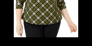 Blusa feminina Michael Kors Plus com estampa de manga comprida, verde, tamanho 2X