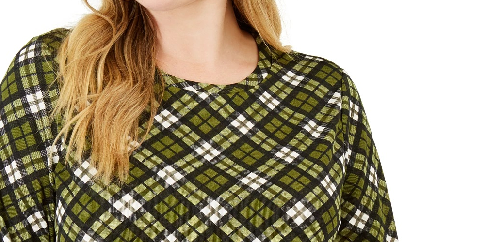 Blusa feminina Michael Kors Plus com estampa de manga comprida, verde, tamanho 3X