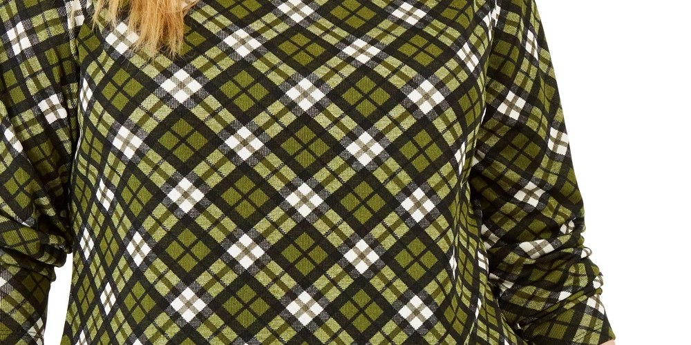 Blusa feminina Michael Kors Plus com estampa de manga comprida, verde, tamanho 3X