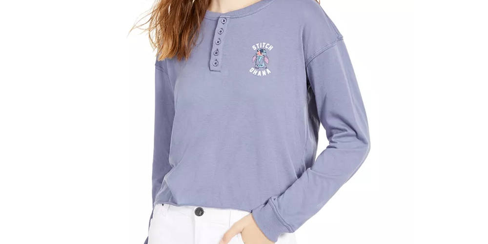 Camiseta Stitch Henley da Disney Junior, azul marinho, tamanho extragrande