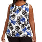 Blusa feminina Calvin Klein com pregas florais e gola alta, azul, tamanho 1X