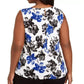Blusa feminina Calvin Klein com pregas florais e gola alta, azul, tamanho 1X
