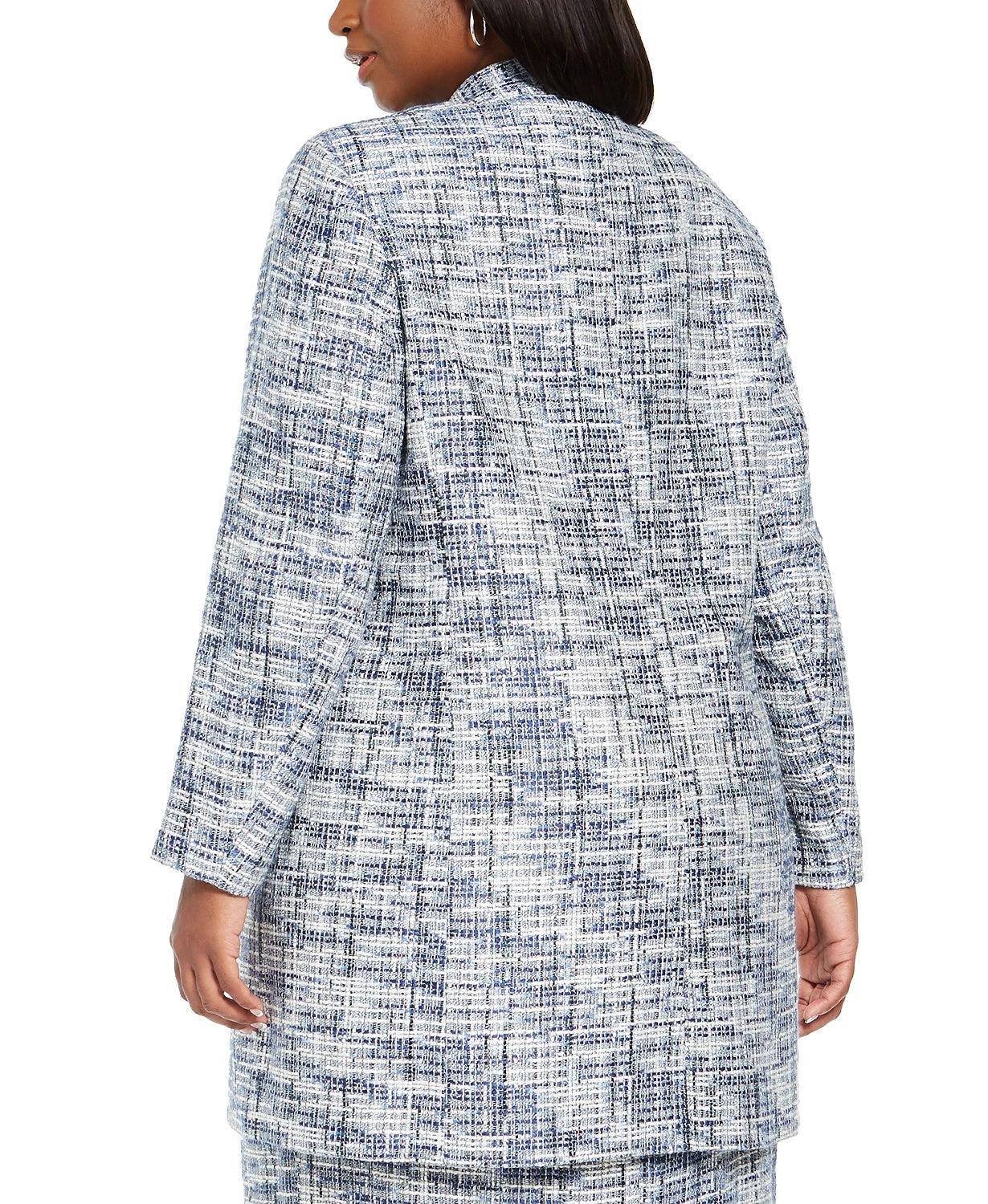 Jaqueta Calvin Klein Feminina Tweed Aberta Frente Topper Azul Tamanho Pequeno Pequeno