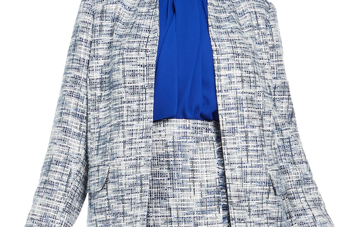 Jaqueta Calvin Klein Feminina Tweed Aberta Frente Topper Azul Tamanho Pequeno Pequeno